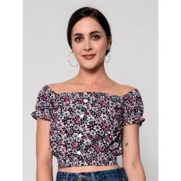 God Bless Multicoloured Floral Print Off-Shoulder Bardot Crop Top-picture-22