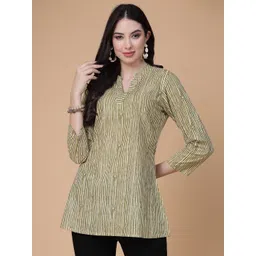 God Bless Striped Mandarin Collar Pure Cotton Top image 1