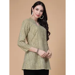 God Bless Striped Mandarin Collar Pure Cotton Top image 2