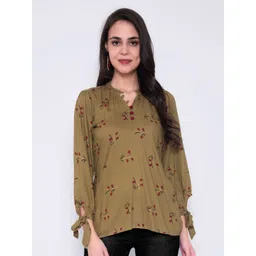 God Bless Women Olive Green Floral Print Top-picture-29