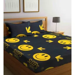 Black Abstract 240 TC Cotton Queen Sized Bed Sheets with 2 Pillow Covers by Goddess Decor-picture-17