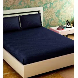 goddess decor Blue Solid 280 TC Cotton King Sized Bed Sheets with 2 Pillow Covers image 1