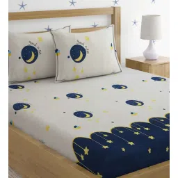 goddess decor Off White Abstract 240 TC Cotton Queen Sized Bed Sheets with 2 Pillow Covers-picture-18