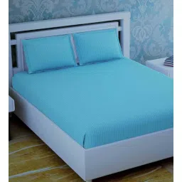 goddess decor Sky Blue Stripes 280 TC Cotton King Sized Bed Sheets with 2 Pillow Covers-picture-22