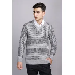 godfrey Men Printed V Neck Grey Sweater-picture-28