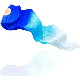 GODSDWARES Silk Fan, Dance Props, Chinese Fan, 1.5M Royal Blue + Blue + White Long Sleeve Dance Fan for Left Hand Performance Handmade for Dancer Women-picture-25