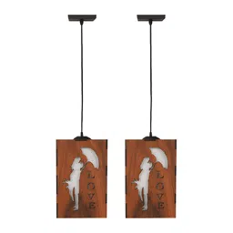 Gojeeva Brown & White 2 Pieces Textured Contemporary Wooden Ceiling Lamps-picture-29