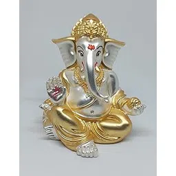 Gold Art India Gold and Silver Plated Matte Finish Ganesh Idol For Car Dashboard Ganesha Murti Ganpati Idol For Home Decor Puja Lord Ganesh Statue Gift For Office Desk Puja Room Figurine, 3 x 3 inches-picture-26