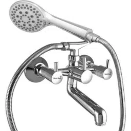 Gold Bell Brass Silver Wall Mounted Chrome 2 in 1 Bathroom Wall Mixer with Round Telephonic Hand Faucet-picture-17