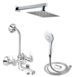 Gold Bell Prime Brass Silver Chrome Finish 3 in 1 Wall Mixer Set with 6x6 inch Over Shower &a; 15 inch Arm, BR3IN1G126-picture-18