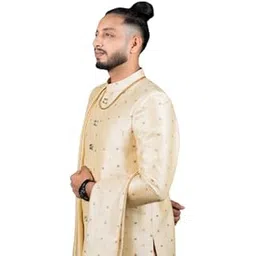 Gold indo western sherwani with dupatta & straight cut pant-picture-19