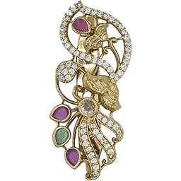 Gold Plated Crystal Stone Peacock Brooch Pin Elegant Sparkling Lapel Badge Sarees Blazers Coats Dresses Gowns & Ethnic Party Accessories for Women & Girls image 1