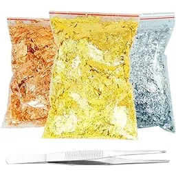 Gold, Silver & Rose Gold Foil Flakes – 15 g (3 Pack Set) with Tweezer | Easy-to-Use for Cake Decoration, Resin Art, Nail Art & DIY Crafts-picture-16