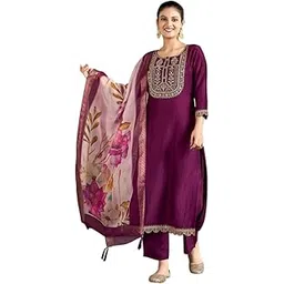 gold vastra Women's Rayon Kurta, Pant & Dupatta Set Breathable & Comfortable Three-Piece Outfit | Viscose Rayon Embroidered Kurta Set for Women |-picture-53