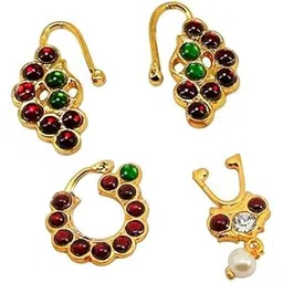 Golden Bharatanatyam Dance Jewellery Nath Without Piercing Kempu Nose Ring Pin Nathiya For Women-picture-11