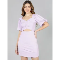 Golden Kite Puff Sleeves Cut-Out Ruched Scuba Sheath Mini Dress-picture-22