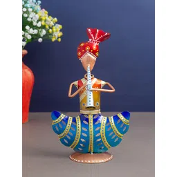 Golden Peacock Blue & Red Printed Musician Figurine T-Light Candle Holder Showpiece-picture-16