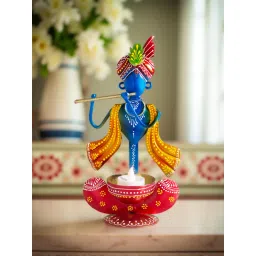 Golden Peacock Blue Red Handcrafted Krishna Showpiece-picture-10