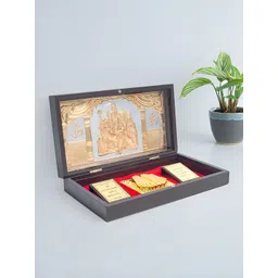 Golden Peacock Brown & Yellow Fabric Om Namah Shivay Pooja Box-picture-30