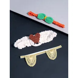 Golden Peacock Girls Orange & Beige Set of 3 Lace Hairband-picture-41