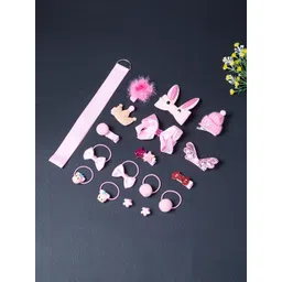 Golden Peacock Girls Pink Embellished Hair Accessory Set of 18-picture-27