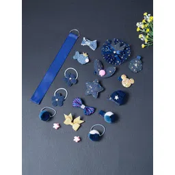 Golden Peacock Girls Set of 18 Navy Blue & Pink Embellished Hair Accessory Set of-picture-26