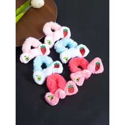 Golden Peacock Girls Set of 6 Pink & Blue Fur Ponytail Holders-picture-31