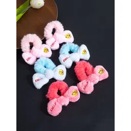 Golden Peacock Girls Set of 6 White & Pink Fur Ponytail Holders-picture-32