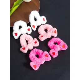 Golden Peacock Girls Set of 6 White & Pink Fur Ponytail Holders-picture-34