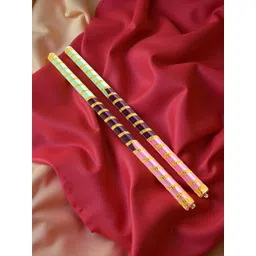golden peacock Golden Set Of 2 Dandiya Sticks With Satin Wrap-picture-16