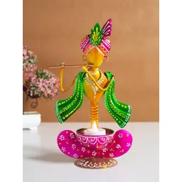 Golden Peacock Green & Pink Printed Idol Showpiece-picture-15