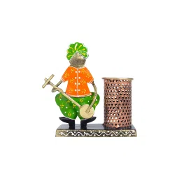 Golden Peacock Green Orange Musician Handcrafted Pen Stand and Visting Card Holder image 3