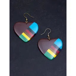 Golden Peacock Multicoloured & Brown Heart Shaped Drop Earrings-picture-29