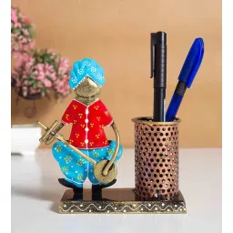 golden peacock Musical Man Red & Blue Metal Pen Stand-picture-20