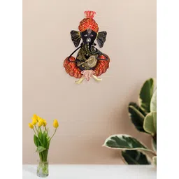 Golden Peacock Orange & Black Printed Metal Wall Hanging-picture-15
