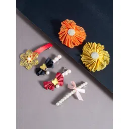Golden Peacock Women Multicoloured & Black Set of 6 Embellished Alligator Hair Clip-picture-47