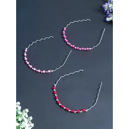 Golden Peacock Women Red & Pink Set of 3 Embellished Hairband-picture-44