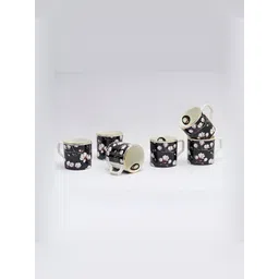 GOLDEN QUEEN'S Black 6 Pieces Printed Ceramic Glossy Cups-picture-26