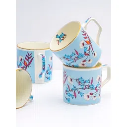 GOLDEN QUEEN'S Blue & Pink Floral Printed Bone China Glossy Cups Set of Cups and Mugs-picture-29