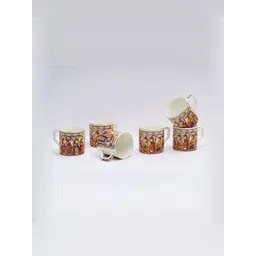 GOLDEN QUEEN'S Brown & White 6 Pieces Printed Ceramic Glossy Cups-picture-22