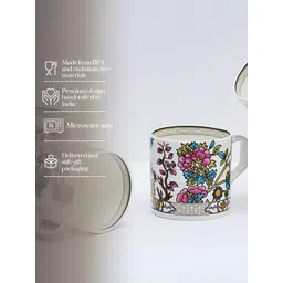 GOLDEN QUEEN'S Green & Pink Printed Bone China Glossy Cups Set of Cups and Mugs-picture-12