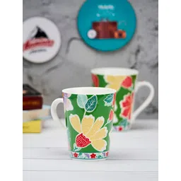 GOLDEN QUEEN'S Green & Yellow Handcrafted Printed Ceramic Glossy Mugs Set of Cups and Mugs-picture-11