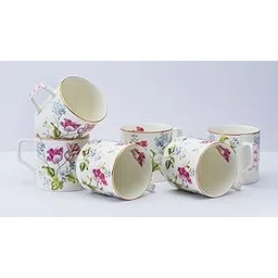 GOLDEN QUEEN'S Handcrafted Tea Cups - Set of 6 | Ideal for Everyday Tea and Coffee, Enhancing Your Daily Rituals - Garden Splendor, Bone China, 200 ML-picture-10