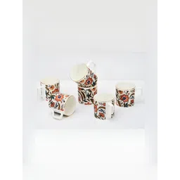 GOLDEN QUEEN'S Orange & White 6 Pieces Printed Ceramic Glossy Cups-picture-30