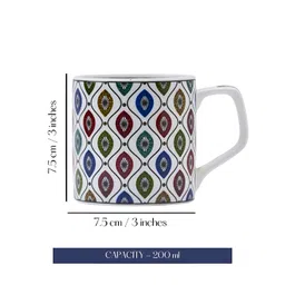 GOLDEN QUEEN'S White & Green Printed Bone China Glossy Cups Set of Cups and Mugs-picture-13