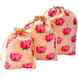 goldgiftideas Pichwai Lotus Print Potli Bag for Home, Party Favor Gift Bags, Packaging Pouch for Candy, Potli Pouches for Gift Packing, Potli Bags for Wedding (23 x 18 CM)-picture-22