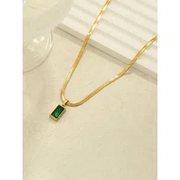 GOLDIWALA Gold-Plated Artifical Stone Studded Stainless Steel Pendant With Chain image 2