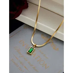 GOLDIWALA Gold-Plated Artifical Stone Studded Stainless Steel Pendant With Chain image 4