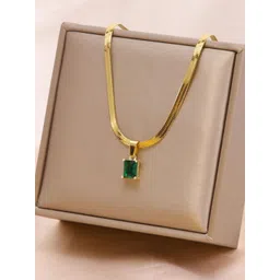 GOLDIWALA Gold-Plated Artifical Stone Studded Stainless Steel Pendant With Chain image 1