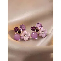 GOLDIWALA Gold-Plated Artificial Stones Studded & Beaded Korean Floral Shaped Studs-picture-17